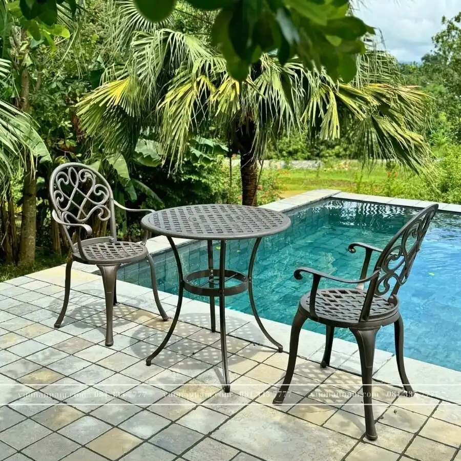 Bộ bàn ghế ban công BG-17C màu cát bàn D70cm